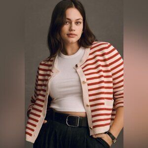 Anthropologie Red Striped Sweater Lady Sweater Cardigan Size 1X